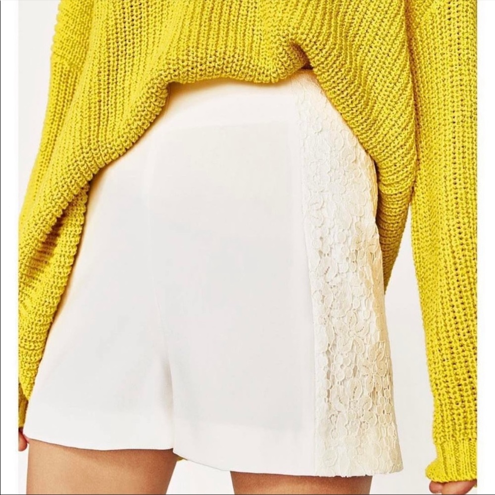 Zara High-Waisted Floral Lace Crochet Side Panels White Shorts